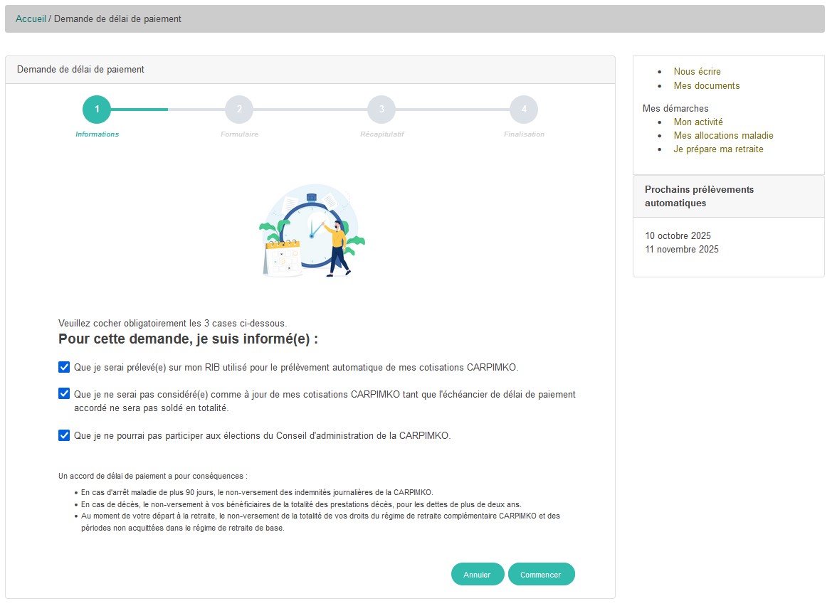 Cochez les 3 cases d'information pour accéder au service